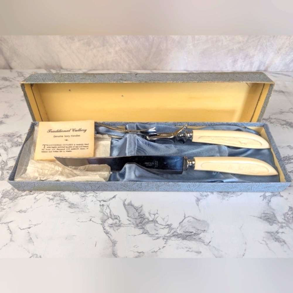 Henley And Co Genuine Ivory Carving Set From Germany Eskimo Made Like New